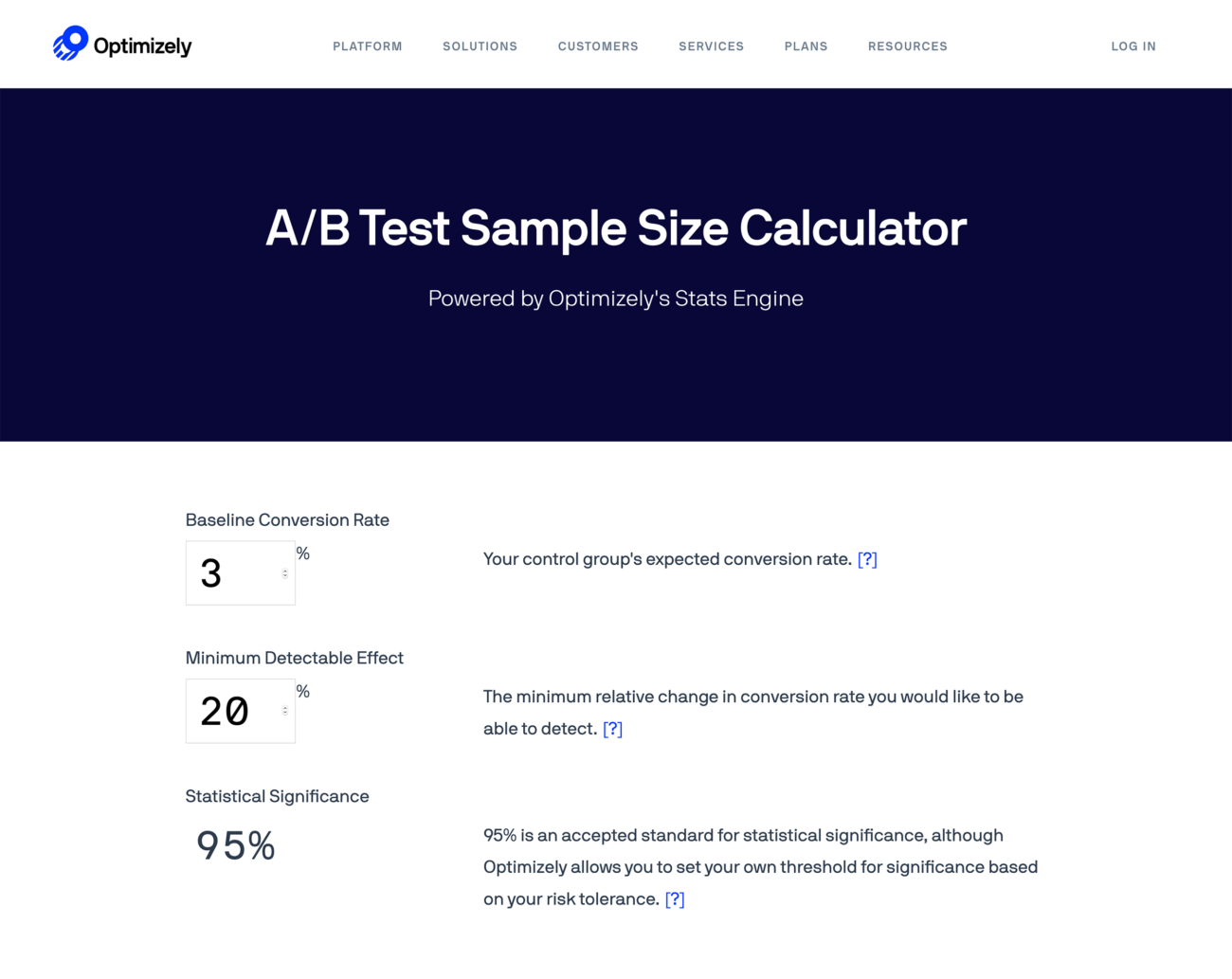 Optimizely’s Sample Size calculator